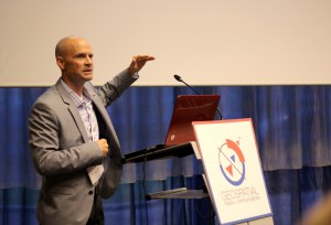 Photo of a speaker during a conference