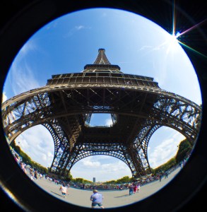eiffel tower, paris, fisheye photography