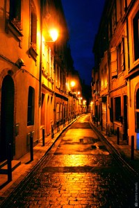 Toulouse, night, street, blue sky