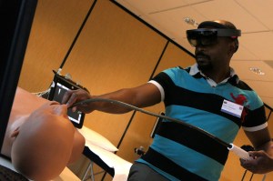 Equipment test wearing VR glasses (virtual reality glasses)